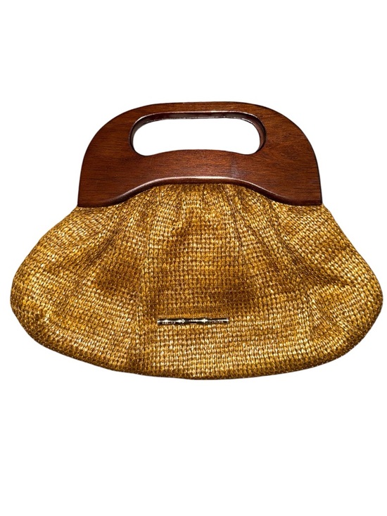 Elaine Turner Handbags - Elaine Turner Woven Straw Clutch with Wooden Handle, beachy, like new!